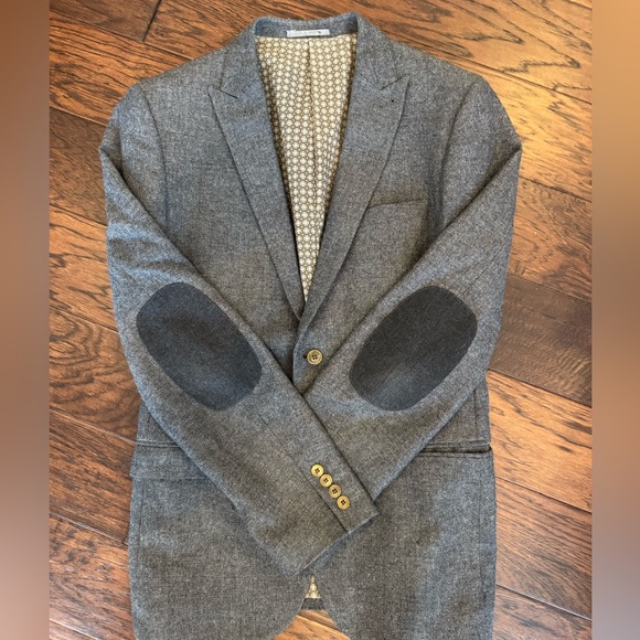 Next Tailoring Elbow Patch Blazer Wool Blend Mens 42L Slim Fit - Picture 2 of 7